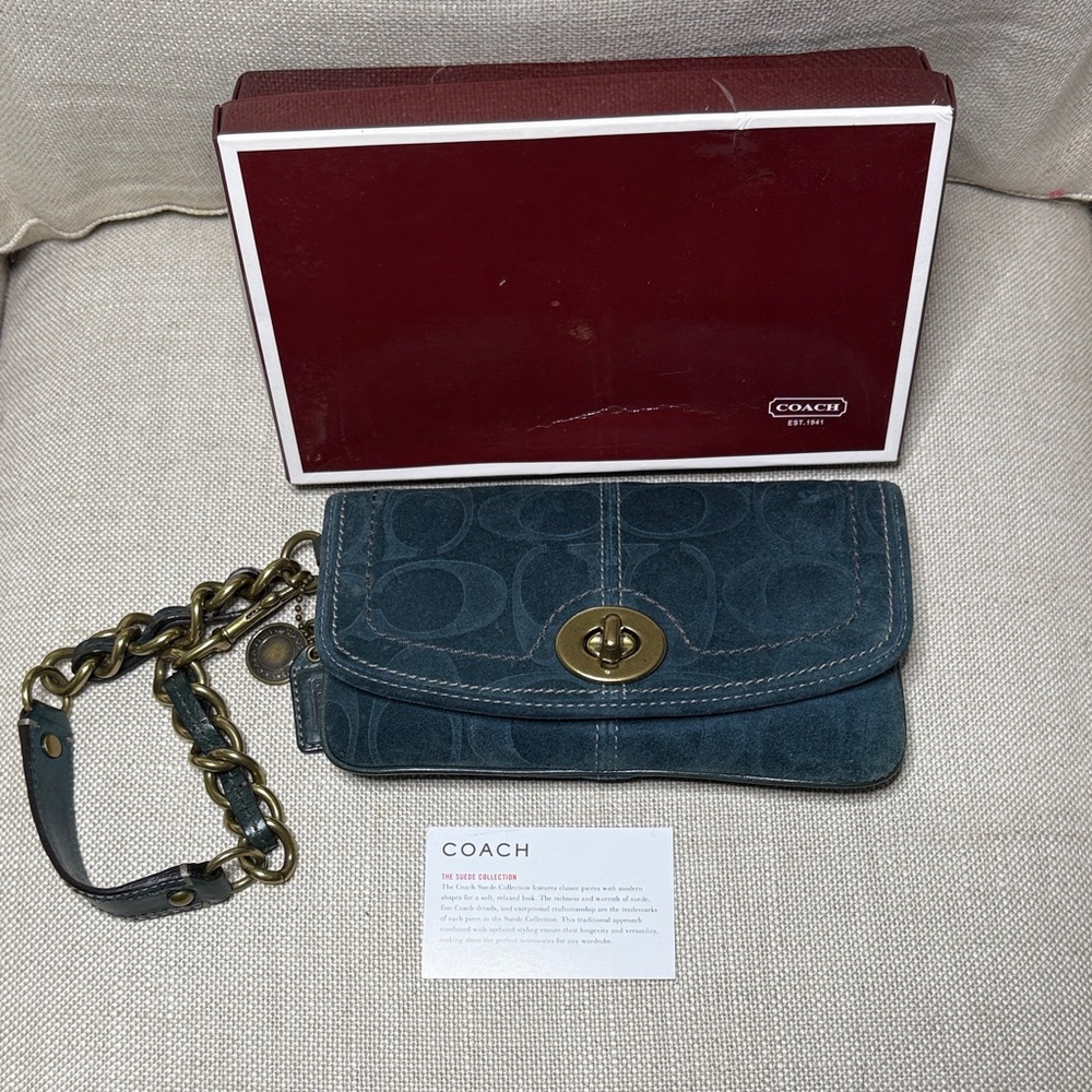 Coach Legacy Embossed Suede Atlantic Capacity Wristlet, Chain Strap, 40714